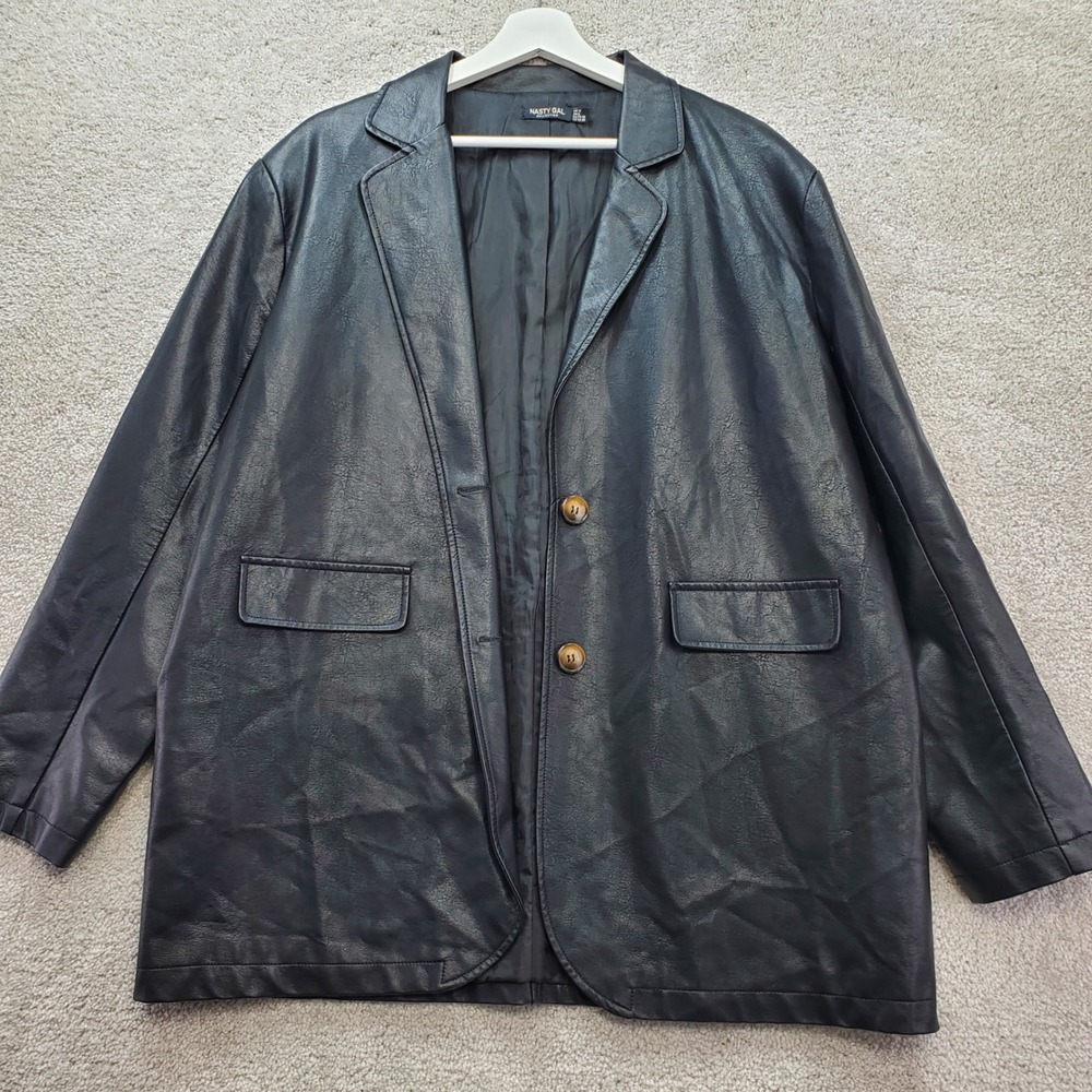 Nasty‎ Gal Womens Oversized Faux Leather Blazer Jacket Black Size 6 Cowgirl